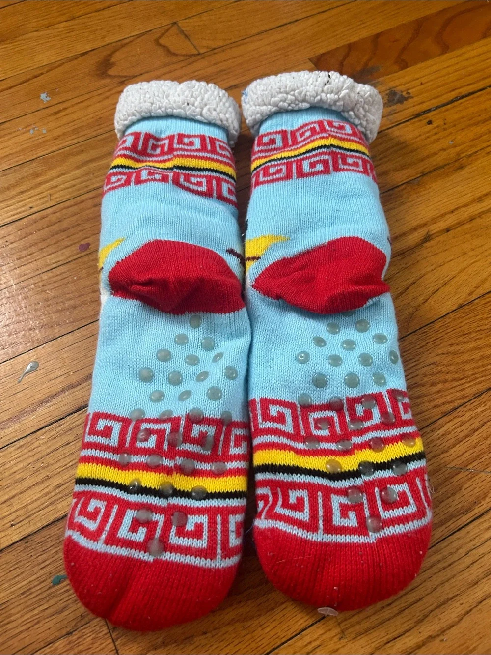 Cozy Light Blue & Red Panda Slipper Socks